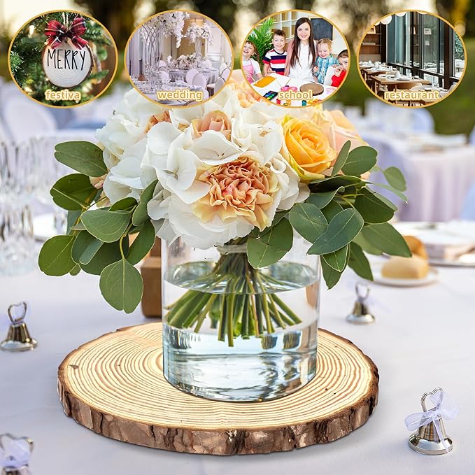 FSWCCK 2 Pack Nature Unfinished Round Wood Slices, 8-9 Inches Wooden Circle, Large Wood Slabs for Weddings Centerpieces Decor and DIY Painting Crafts (8"-9")