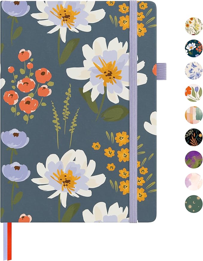 &And Per Se Dotted Journal Notebook for Women&Men with Pattern, A5 Leather Hardcover, 160 Pages 100GSM Thick Dotted Paper, 3 Sheets of Stickers Included, 5.7'' x 8'' (Garden Flowers)