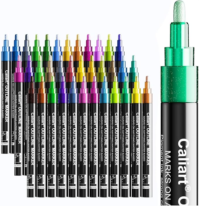 Caliart 36 Colors Outline Markers Shimmer Glitter Pens, Doodling Marker Set, Birthday Gifts Trendy Stuff, Cool Fun Craft Drawing Arts Supplies