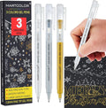 Gold Silver White Gel Pens, 1.0 Fine Point Opaque Archival Ink Pen for Black Paper Drawing, Art Highlight, Illustration, Bullet Journaling, Card Making & DIY Projects, 3 Pack