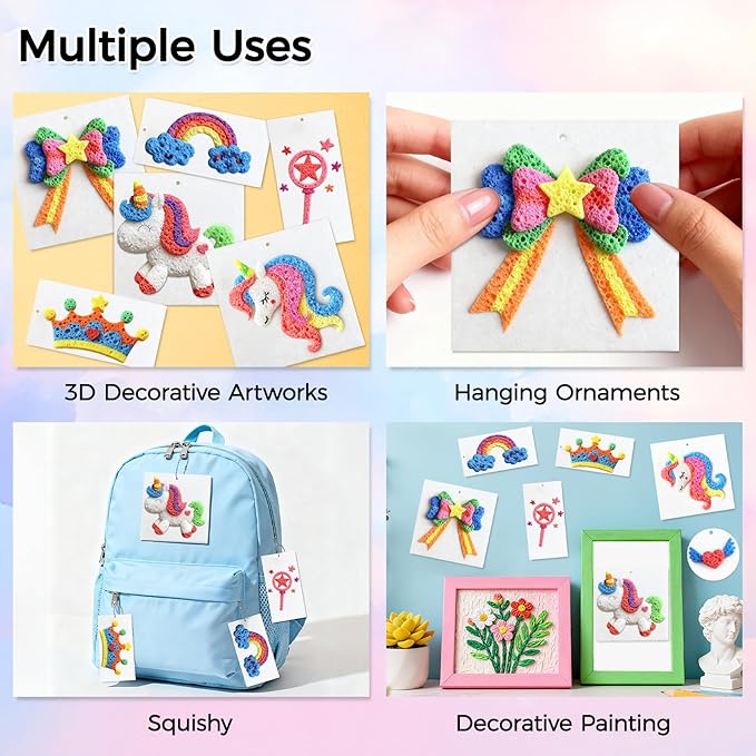 YUANNA 95 Pcs Magic Foam Texture Painting Kit, 3D Magic Puffy Paint Kits with 24 Acrylic Paint Markers & 45 Pcs Foam Texture Paper...DIY Bubble Drawing Art Supplies