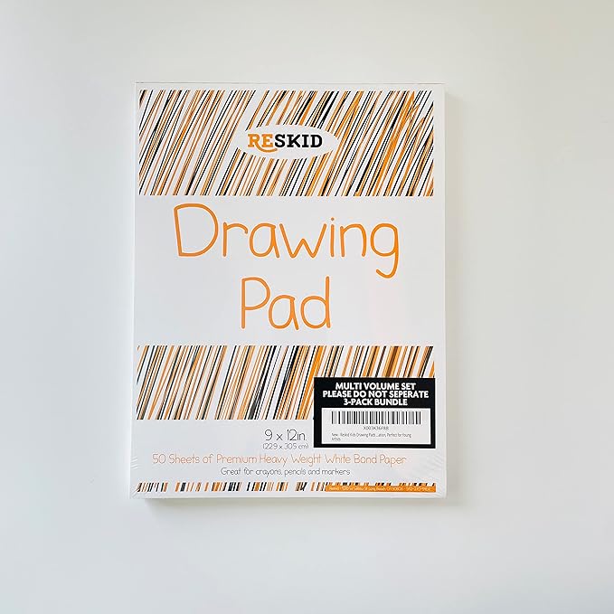 Reskid Drawing Paper Pad (9 x 12 inches) - 50 Sheets, 3-Pack Coloring Art Pads for Drawing, Sketch Book (9x12 (3PACK))
