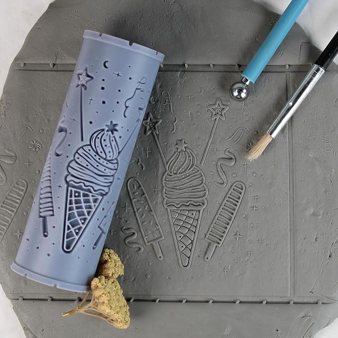 Ice Cream Cone Clay Texture Roller (4") - America Set #01 - Embossing Pattern Roller for Polymer & Ceramic Clay, Pottery & Crafts