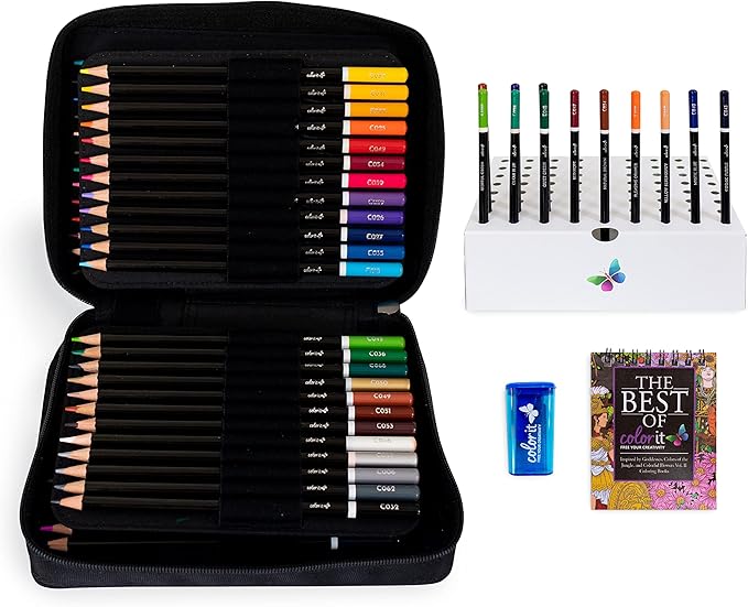 ColorIt 72 Colored Pencils for Artists - Art Tools for Coloring, Drawing & Sketching - Comes with Travel Case, Sharpener & Holder, Plus Bonus Present Box - Colored Pencil Case
