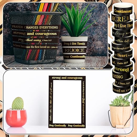 Janlaugh 24 Rolls Christian Washi Tape for Bible Journaling Gifts Bulk Religious Inspirational Scripture Supplies Black Bible Verse Washi Tape for Study Crafting New Year DIY Gifts