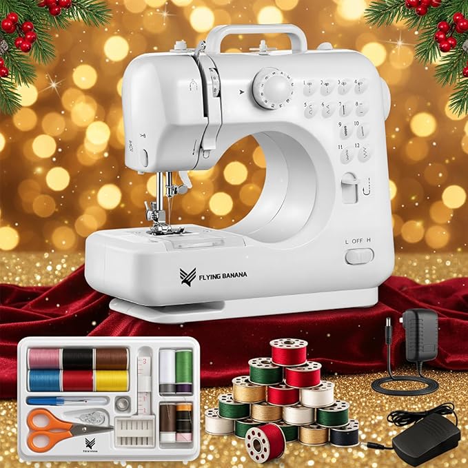 Flying Banana Mini Sewing Machine for Beginners - Portable with 12 Stitches, Best Christmas Gifts 2025 for Boys & Girls 8 +, Kids Sewing Kit, Home DIY Crafting