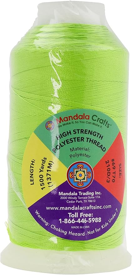 Mandala Crafts Lime Green Heavy Duty Thread - 1500 Yds Tex 70 Bonded Polyester Threads for Sewing Drapery, Jeans, Leather, Hair, Outdoor Marine Upholstery