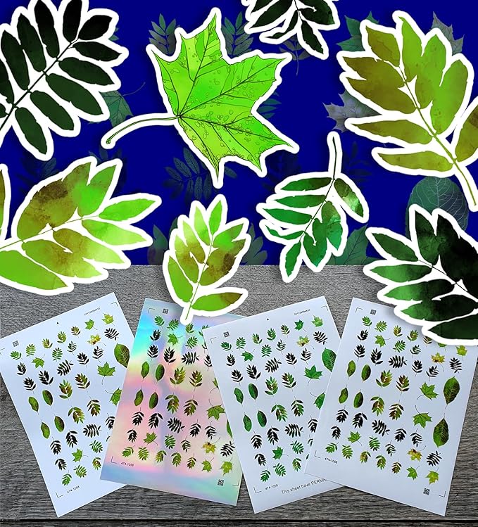 Stickers Pack (Over 150 Stickers) Amazing Bright Illustrations of Types of Leaves Vintage Styled Small Vinyl Stickers White Hologram Transparent