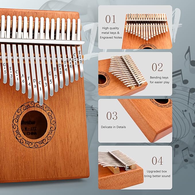 Kalimba Thumb Piano, YUNDIE Portable 17 Keys Mbira Finger Piano with Tune Hammer and Instruction,Musical Instruments Birthday Gift for Adult Beginners Professional(Brown)