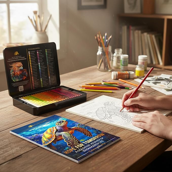 MyArtscape Oil Based Colored Pencils Set, 72 pcs Premium Color Pencils, Vibrant Colors, Break-Resistant Core, Art Kit with Adult Coloring Book