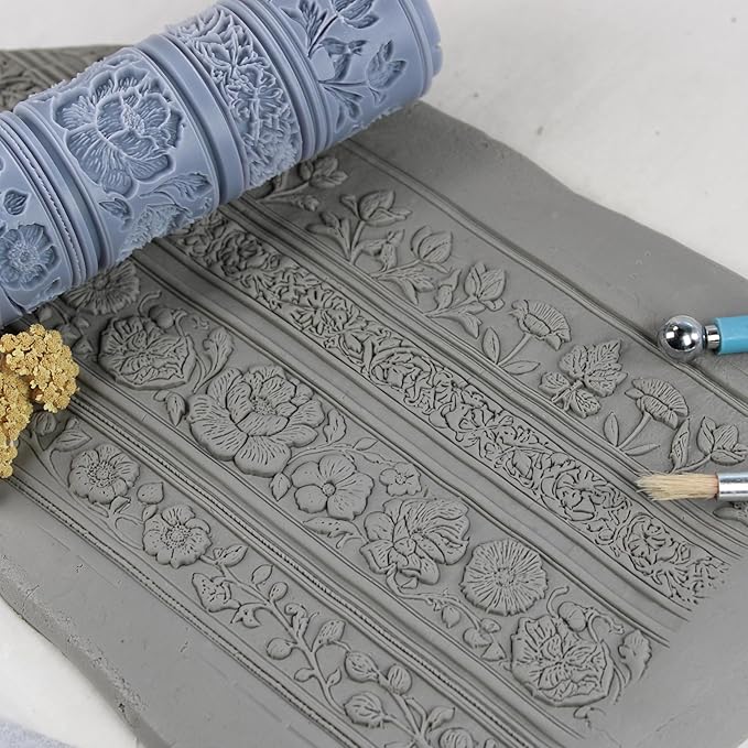 Victorian Garden Panels Clay Texture Roller (4") - Seamless Border Set #01 - Embossing Pattern Roller for Polymer & Ceramic Clay, Pottery & Crafts