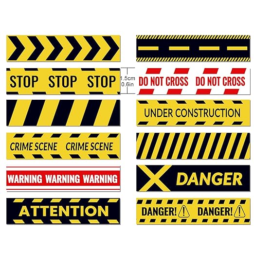 12 Pcs Construction Washi Tape Set Construction Patterned Masking Tape Architectural Slogans Pattern Decorative Paper Sticker for Scrapbook DIY, Planner, Craft Gift Wrapping Handbook Sticker