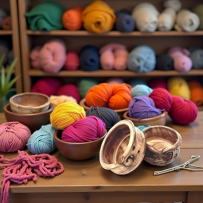 Wooden Yarn Bowl Pack of 2, Multi Design Crochet Kit for Beginners, Yarn Winder Essential for Knitting and Crochet Projects, Durable and Elegant Craft Storage Solution