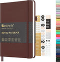 &And Per Se Dotted Journal Notebook, A5 Hardcover Leather Bullet Dotted Journal, 160 Pages 100 gsm Thick Paper, 3 Sheets of Stickers Included- 5.7'' x 8''（Chocolate）