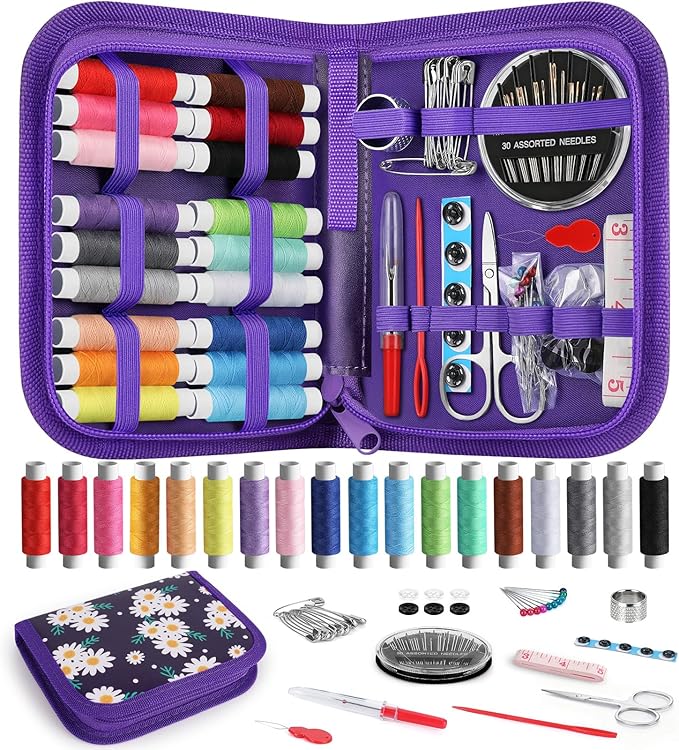 Coquimbo Sewing Kit Gifts for Grandma Mom Adults Beginner Kids Traveler, Portable Sewing Supplies Accessories with Case Contains Thread, Needle, Scissors, Measure Tape, Thimble