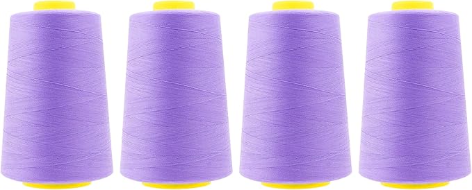 Mandala Crafts 4 Pack of Serger Threads Cones Spools - 40S/2 24000 Yards Polyester Lilac Threads for Sergers Machine and Overlock Quilting Sewing Machine