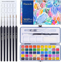 50 Colors Watercolor Paint Set with 8 Brushes (Water Brush + Detail Brushes), 3 Mixing Palettes & Complete Accessories, Perfect for Beginners,Great for Outdoor Sketching, Painting Creation, Holiday Gifts