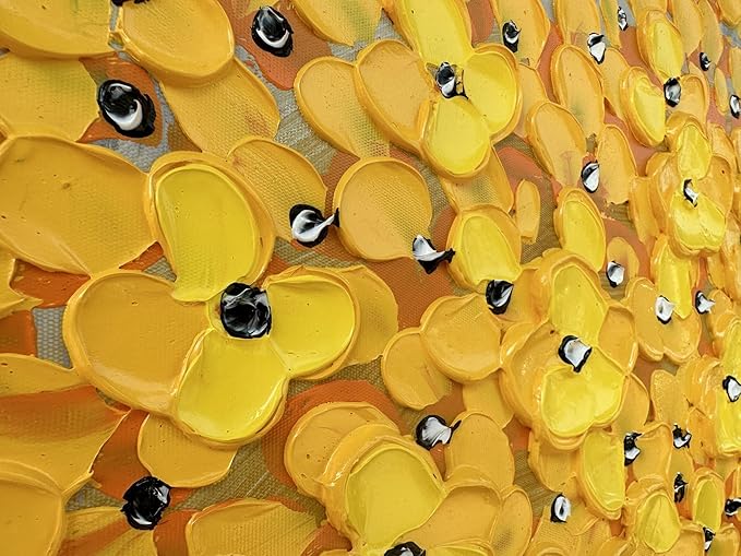 Alenoss Yellow Flower 3D Oil Painting, 40x28 inches Large Abstract Modern Canvas Wall Art Home Decorations Painting on Canvas Wall Pictures Floral Artwork Ready to Hang