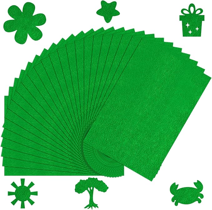 CHRORINE 25 Pcs Assorted Color Felt Fabric Sheets 8" x 12" Soft Felt Fabric Sheet for Crafts DIY Sewing Squares Nonwoven Patchwork (Green)