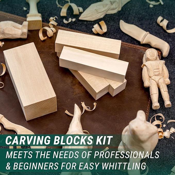 BeaverCraft Wood Carving Kit for Beginners S16 – Whittling Knives Sloyd, Chip Wood Carving Knife, Basswood Blocks for Carvers - Whittling Tools Set