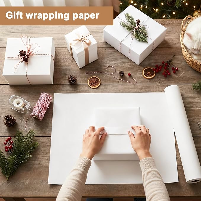 Moretoes 15" x 456"(38') White Wrapping Kraft Paper Roll, Kraft Packing Paper Roll for Gift Wrapping Craft Bulletin Board Banner Art Bouquet Flower Packing Moving Shipping 75GSM