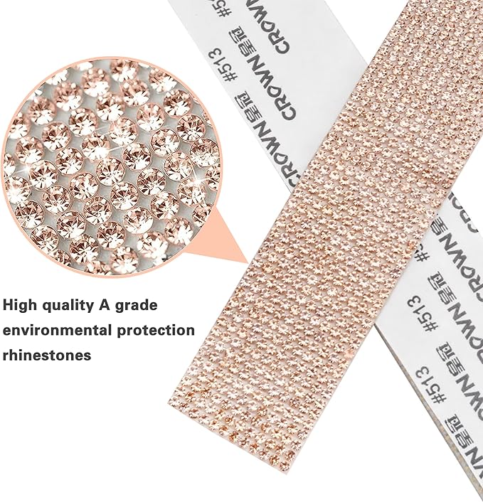 4 Rolls Self Adhesive Crystal Rhinestone Ribbon Diamond Bling Tape with 2 mm Rhinestones Strips Sticker for Arts Crafts Wedding Birthday Party DIY Event Car Phone Decoration (Champagne Gold)