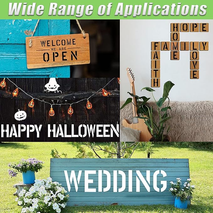 YEAJON 14 Inch Letter Stencils Symbol Numbers Craft Stencils, 42 Pcs Reusable Alphabet Templates Interlocking Stencil Kit for Painting on Wood, Wall, Fabric, Rock, Sign, DIY Art Projects
