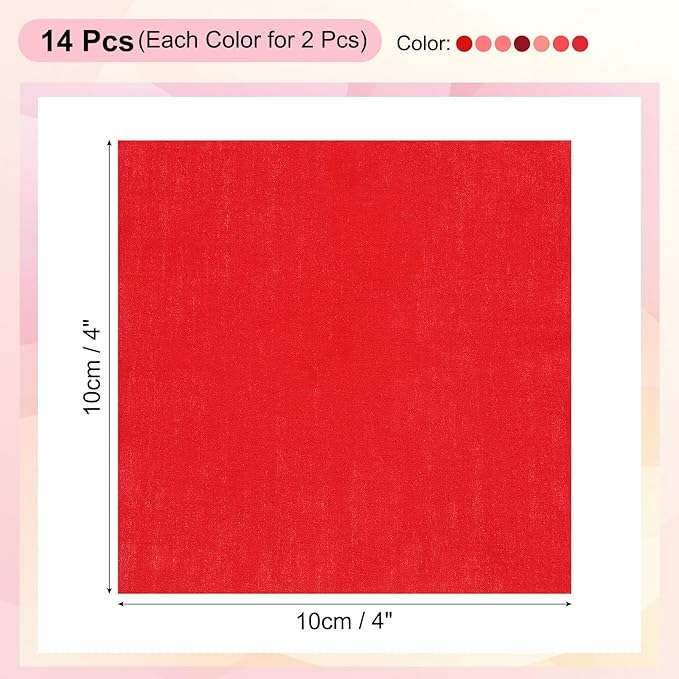 PATIKIL Cotton Fabric Bundles, 14 Pcs 4 x 4 Inch Fat Quarter Solid Color Precut Fabric Squares for Sewing Patchwork Quilting DIY Crafts, Red