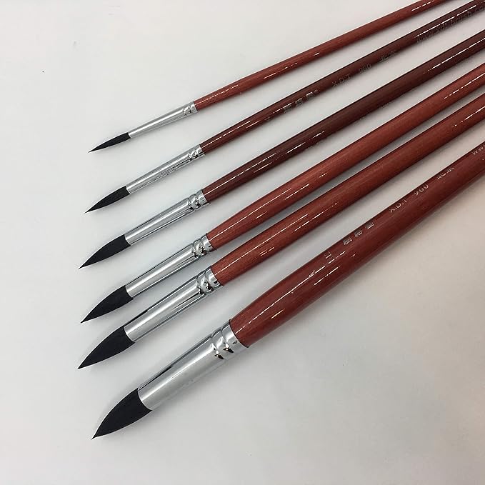 XDT#960 Round Watercolor Artist Paint Brush 6 Piece Set Medium Soft Mixed Goat Extra Long Handle #2#4#6#8#10#12, Mop Style Paint Brush for Watercolor & Acrylic & Oil