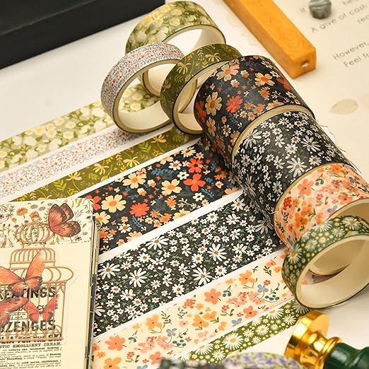 12 Rolls Flowers Washi Tape Set Floral Arts Adhesive Tapes Blooming Garden Decorative Masking Tape Sets for Craft, Kids, Scrapbook, DIY, Gift Wrapping (River of Forgetfulness)