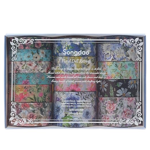 Floral Washi Tape Set - 15 Rolls Flowers Arts Adhesive Tapes Garden Blooms Decorative Masking Tape Sets for Craft, Kids, Scrapbook, DIY, Gift Wrloapping (5-Pastel Garden)
