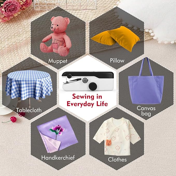 Handheld Sewing Machine, Mini Portable Sewing Machine for Beginners, Electric Fast Stitching, DIY Fabric Clothes Repair Kit, Home Travel Mending Machine with Accessories
