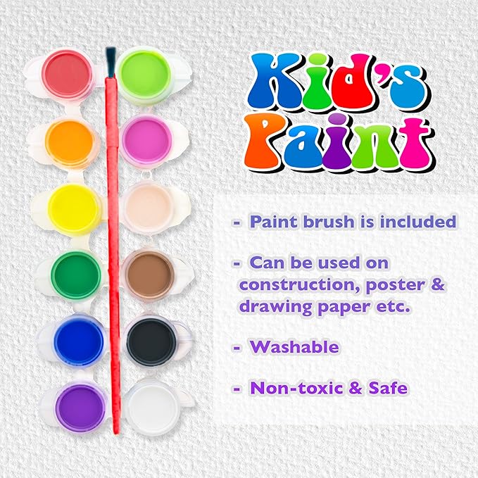 BAZIC Products Watercolor Aint w/Brush 60 ml, 12 Colors Non-Toxic Paint Set, for Hobby Fun Vibrant Color Painting Art Supplies, Gift for Artists, 24-Pack