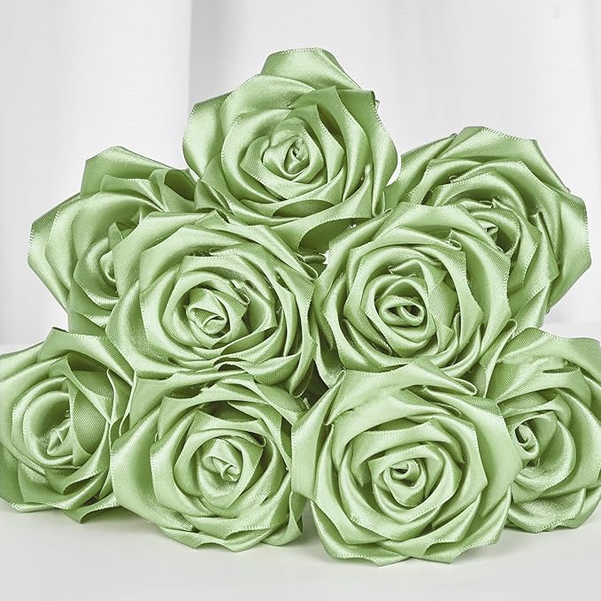 1-1/2 Inch Wide Sage Green Satin Ribbon, 50 Yards Solid Polyester Fabric Ribbon for Roses Making, Gift Wrapping, Valentine's Day, Wedding Decorations, Crafts, Bows