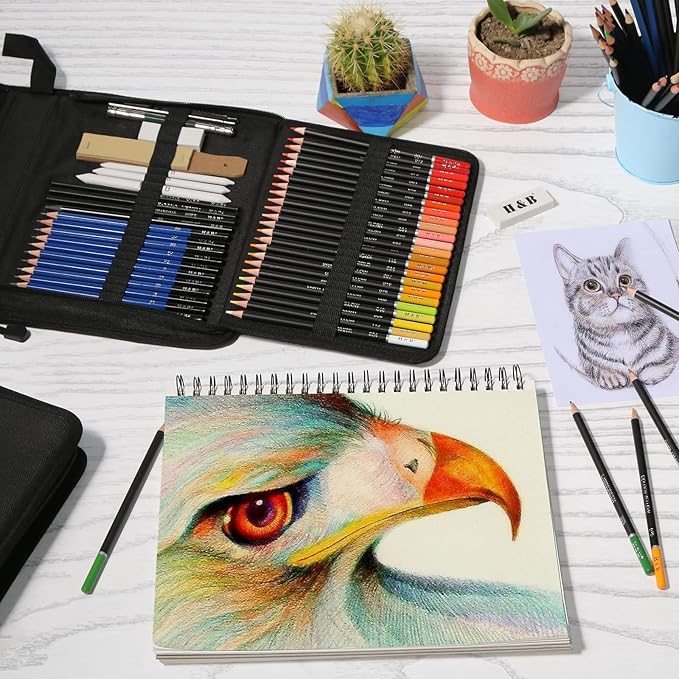 H & B145 PCS Children Adult Artist Drawing and Art Supply Kit, Sketch Gift Box, Shading and Tinting Colors, Including Graphite Pencils, Drawing Sketch Kit