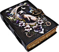Blank Spell Book of Shadows Journal Little Witch Cat Printed Witchcraft Supplies Wiccan Notebook Handmade Vintage Deckle Paper Grimoire Journal Leather Sketchbook, Drawing Journal (7 X 5)