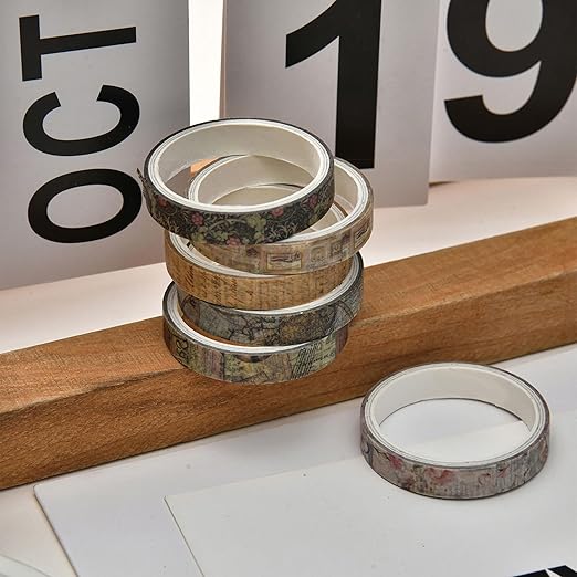 20 Rolls Skinny Vintage Washi Tape Set Retro Arts Adhesive Tapes Basic Patterns Decorative Masking Tape Sets for Craft, Kids, Scrapbook, DIY, Gift Wrapping (Through The Years)