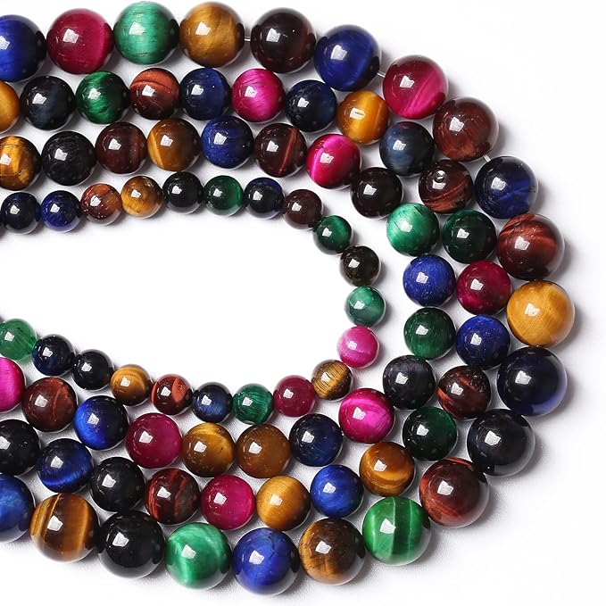 8mm 45PCS Colorful Tiger Eye Natural Stone Beads Crystal Spacer Loose Beads for Jewelry Making DIY Bracelet 1 Strand 15 inches