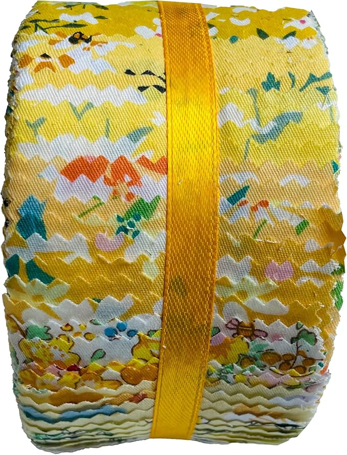 LUMANSUO Jelly Roll Fabric - 10 Assorted Floral Prints, 100% Cotton, 40 Pre-Cut Strips (2.5 x 44 Inch) Fabric for Quilting and Sewing,Yellow