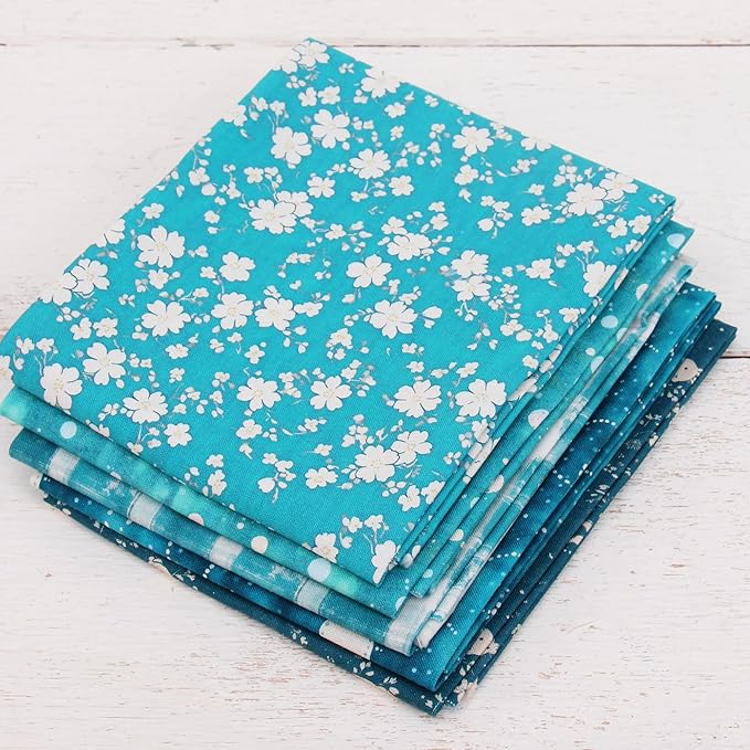 Threadart Exclusive 5 Fat Quarter Bundles - Teal Vintage Prints 100% Cotton Fabric - Premium 100% Cotton Quilting Fabric - No Duplicates - Full Size Fat Quarters 18"x21" - Teal