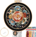 FONNUY Floral Embroidery Kit, Cross Stitch Kits for Beginners, Handmade Crafts with Printed Patterns for Beginner Adults, Easy to Follow Color Thread Needlework, 8'' Hoop (Vibrant Flowers)
