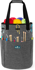 PAVILIA Crochet Bag Knitting Bag Organizer, Yarn Bag Storage Tote for Crocheting On The Go, Knitting Accessories Supplies Holder with Grommets, Gift for Crochet Lovers Knitters (Charcoal Gray)