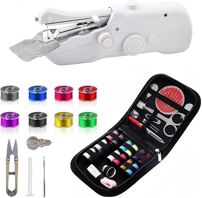 Handheld Sewing Machine, Mini Portable Electric Quick Sew Sewing Machine, Sewing Machines for Beginners, Easy To Use Suitable for Sewing Clothes, Fabrics, Curtains, Family Travel (White-1)