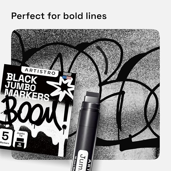 ARTISTRO 5 Black Paint Pen for Glass Marking, Rock Painting, Ceramic, Wood, Tire, Fabric, Metal, Canvas - Set of 5 Acrylic Paint Markers Water-based - Jumbo Tip