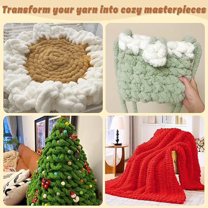Inhand 8 Pack Chunky Chenille Yarn for Crocheting–30.6 Yards, 7.7oz, Soft Fluffy Thick Yarn, Gifts for Women/Grandma Birthday Christmas Unique, Hand Knitting for Blankets & DIY Crafts (Red)