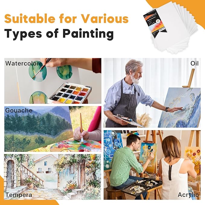 Conda Canvases Boards for Painting 9 x 12 inch, 24 Pack Value Bulk Blank White Canvas, 100% Cotton, Quality Acid Free Artist Canvas Panels for Acrylics Watercolor & Oil Painting