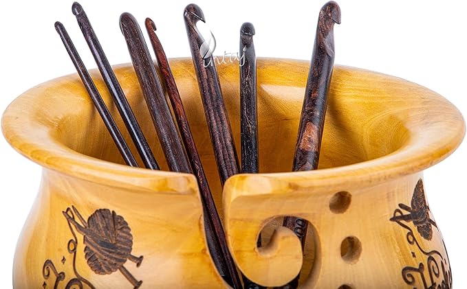 INTAJ Rosewood Jumbo Crochet Hook Set Handmade, 15 Sizes Upto 25MM Wooden Crochet Hooks for Knitting, Size Engraved - Wooden Yarn Bowl Crochet Hook Accessories (Set of 7 3.5-10mm, Rosewood)