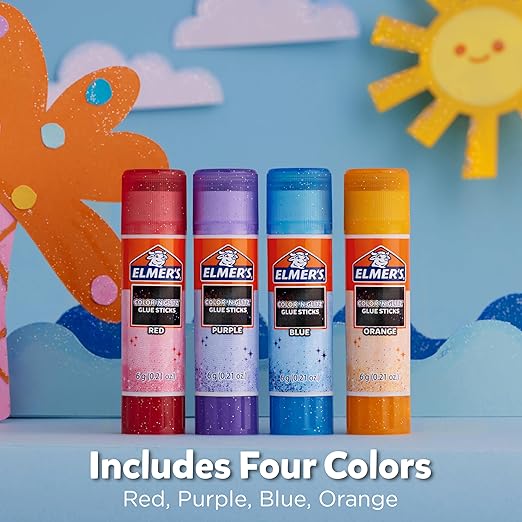 Elmer’s Color 'n Glitz Glue Sticks, Washable, Assorted Colors, 24 Count (6 Packs of 4) - Kids Activity, Birthday Fun, Stocking Stuffer, Vision Board, #1 Teacher Brand
