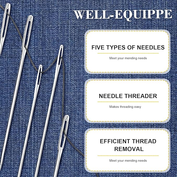 37PCS Sewing Tool Set, 2026 New Stainless Big Eye Steel Sewing Needles Kit - 5 Size Sharp Hand Sewing & Quilting Needles Set with Case | Extra Long,Thin & Easy Threading for DIY, Crafting, Embroidery