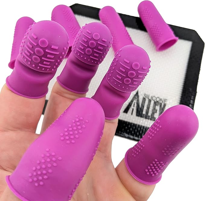 THIK-Grip Thimbles (3) + Standard Finger Protectors (6) | 9-Pack | Silicone Non-Stick Mat (1) | Needle Holder Wristband (1) - for Hot Glue | Sewing | Crafts | Felt - Women's Sizing